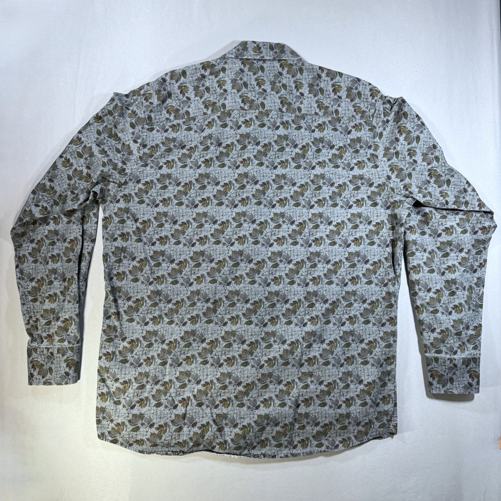 Bugatchi Mens Large Classic Fit Long Sleeve Button Down Shirt Leaf Print Gray - Picture 7 of 10